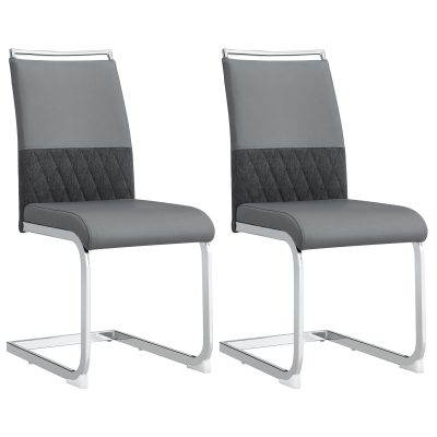 Set de 2 scaune moderne pentru sufragerie, cu spătar înalt, din PU și material textil, pentru bucătărie și birou, Gri