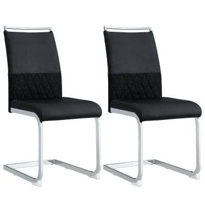 Set de 2 Scaune moderne pentru sufragerie, cu spătar înalt, din PU și material textil, pentru Bucătărie și birou, Negru