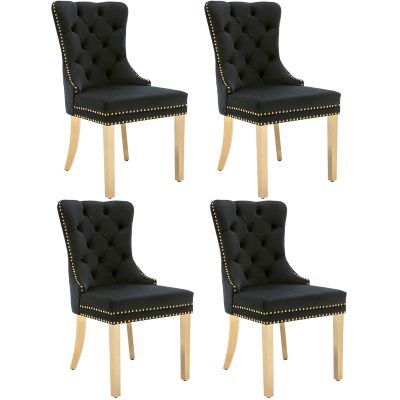 Set de 4 scaune de sufragerie tapițate în catifea, Negru | Aosom Romania