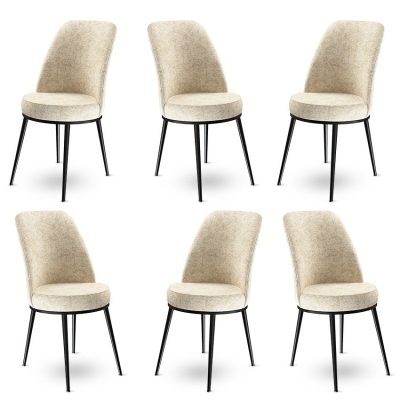 Set de scaune Dexa, Diverse culori, Diverse configurații, 45x42x89 cm - Crem - Negru / 6 bucăți