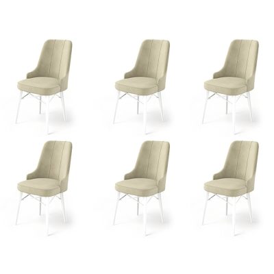 Set de scaune Pare, Diverse culori, Diverse configurații, 46x46x94 cm - Crem - Alb / 6 bucăți