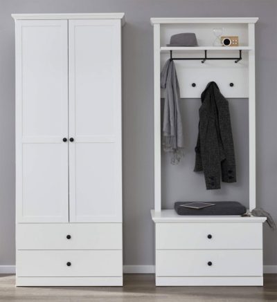 Set hol BRANDSON, 3 piese, dulap 2 usi, comoda, cuier, alb, 162x41x199 cm