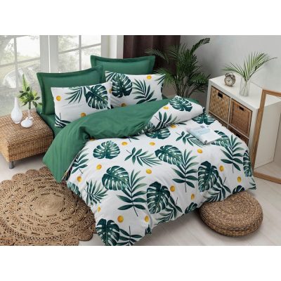 Set Lenjerie de pat double, 65% Bumbac / 35% POLYESTER, Verde, 220x200 cm - Verde