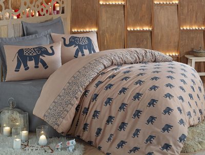Set lenjerie de pat dublă Fil, Diverse culori, 220x240 cm - Albastru - Maro deschis