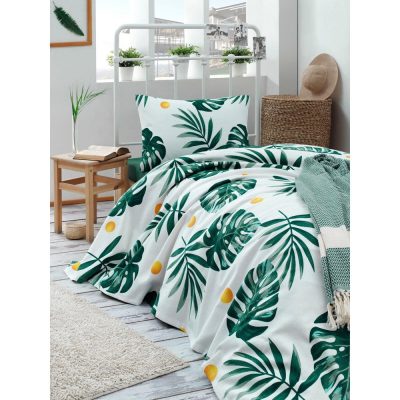 Set Lenjerie de pat single Palm, Alb, 160x235 cm - Alb