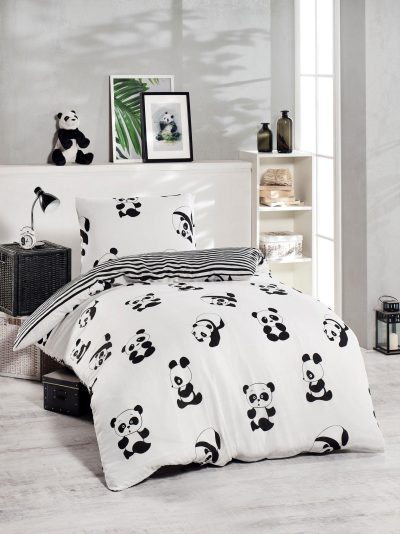 Set Lenjerie Panda, Negru - Alb, Diverse dimensiuni - 140x200 cm