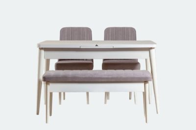 Set masa extensibila si scaune VINA, 4 piese, alb + soho, 129-163x80x75 cm