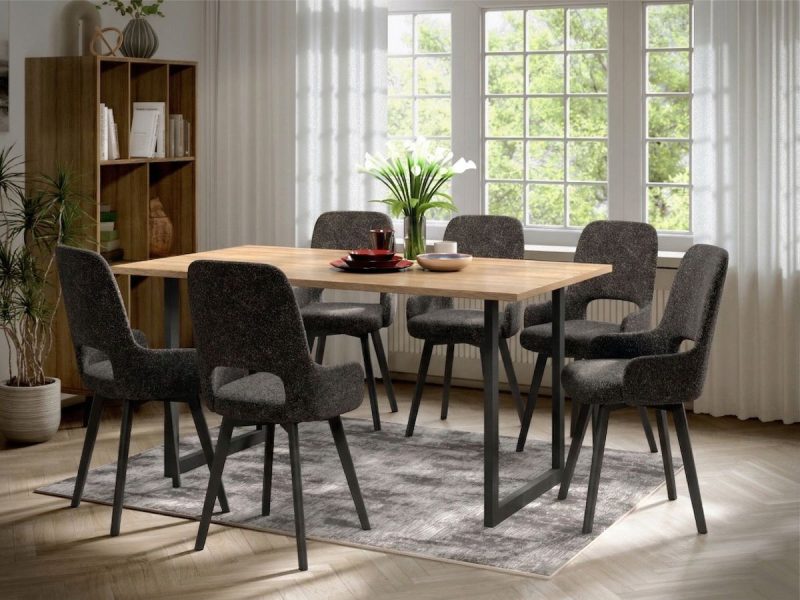 Set Masa Olive + 6 Scaune Berna Gri Inchis