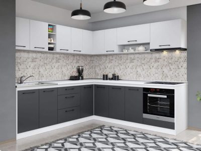 Set Mobila Bucatarie Colt Mina Dual 240*240 Gri Antracit/Alb C113