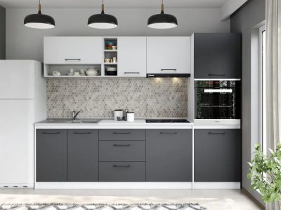 Set Mobila Bucatarie Mina Dual 260 Gri Antracit/Alb C173