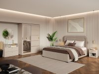 Set Mobila Dormitor, Bej Casmir cu Dulap Usi Glisante – Nara CO2