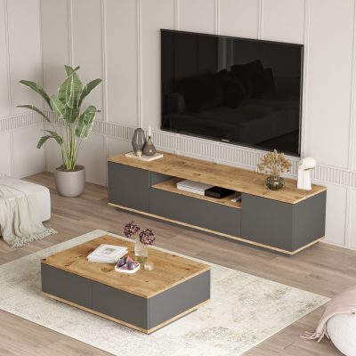 Set mobilă pentru sufragerie FR17-AA, Pin atlantic - Antracit, 180x45x45 cm - Natural - Antracit