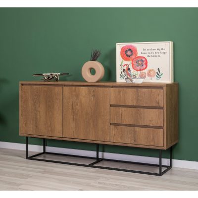 Set mobilă pentru sufragerie Laxus Takım 14, Nuc - Negru, 140x40x50 cm - Nuc - Negru