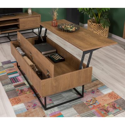 Set mobilă pentru sufragerie Laxus Takım 4, Nuc - Negru, 90x39x40 cm - Nuc - Negru