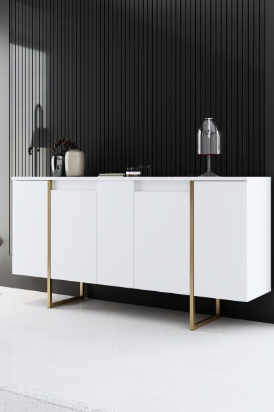 Set mobilă pentru sufragerie Luxe, Diverse culori, Diverse dimensiuni - Alb - Auriu / 160x35x80 cm