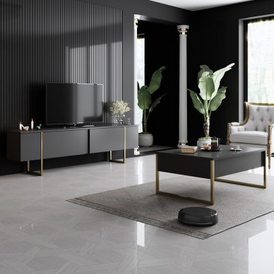 Set mobilă pentru sufragerie Luxe Set, Diverse culori, 180x30x47 cm - Antracit - Auriu