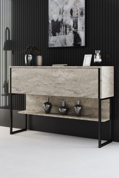 Set mobilă pentru sufragerie Luxe Set, Diverse culori, 180x30x47 cm - Travertin - Negru