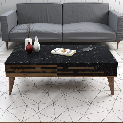Set mobilă pentru sufragerie Valensiya 140, Diverse culori, 140x45x35 cm - Nuc - Negru - Marble