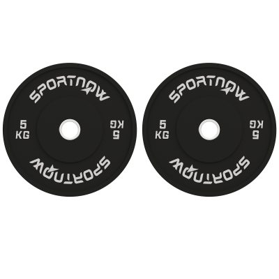 SPORTNOW Set 2 Discuri Greutăți 2x5 kg din Cauciuc cu Orificiu de 5 cm pentru Gantere și Grijuri, Ø45x2 cm, Negru | Aosom Romania