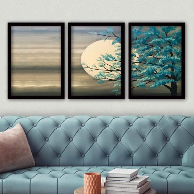 Tablou Canvas încadrată Luna, Alb - Albastru, 45x35 cm - Multicolor