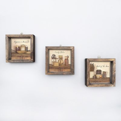 Tablou MDF cu rame Bucatarie Quotes, 3 bucăți, Multicolor, 15x15 cm - Multicolor