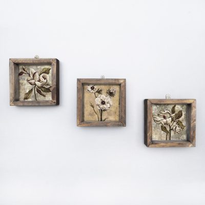 Tablou MDF cu rame Flori Uscate, 3 bucăți, Multicolor, 15x15 cm - Multicolor
