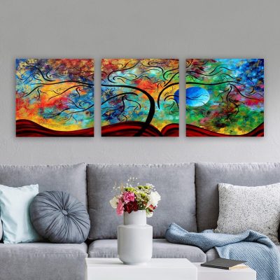 Tablou pânză Sky Colorat, 3 bucăți, Multicolor, 30x90 cm - Multicolor