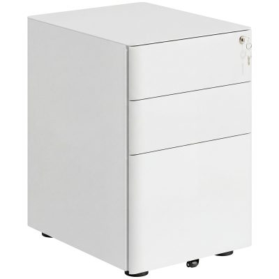 Vinsetto Fiset Metalic cu 3 Sertare și Sistem de Blocare, Mobilier de Birou pe Roti, 39x48x59cm, Design Compact, Alb | Aosom Romania