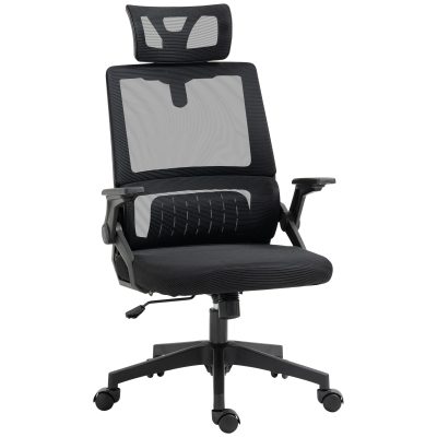 Vinsetto Fotoliu de birou reglabil cu husa din plasa poliester, spatar ergonomic inclinabil pivotant Negru | Aosom Romania