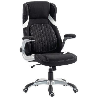 Vinsetto Scaun de Birou Ergonomic din Material Tip In, cu Suport Lombar, Înălțime Reglabilă, Funcție Balans, Negru | Aosom Romania