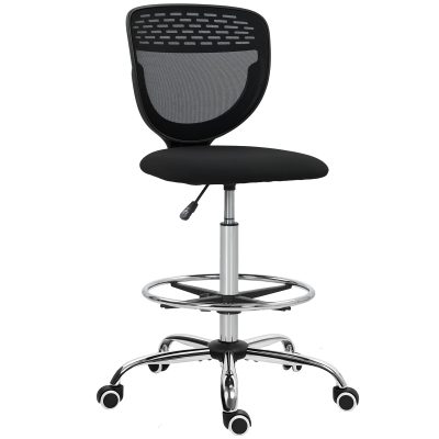 Vinsetto Scaun de birou ergonomic din plasă, scaun de desen, înălțime și suport pentru picioare reglabile, 59 x 59 x 106-126 cm, negru | Aosom Romania