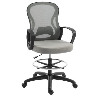 Vinsetto Scaun de birou ergonomic, fotoliu de birou cu suport pentru picioare și cotiere, din mesh, 59 x 65 x 123 cm, Gri | Aosom Romania