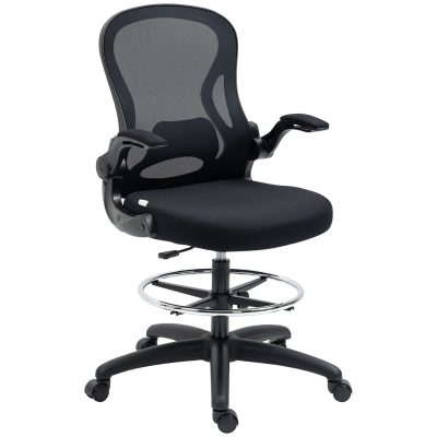 Vinsetto Scaun de Birou Ergonomic, Scaun Rotativ din Plasă, Reglabil pe Înălțime cu Suport pentru Picioare și Cotiere Rabatabile, Capacitate 120kg, Negru | Aosom Romania