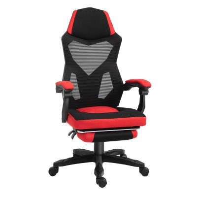 Vinsetto Scaun de Birou Ergonomic și Reclinabil cu Suport pentru Picioare Negru și Roșu | Aosom Romania