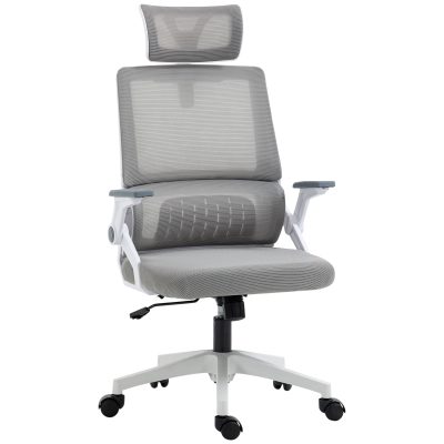 Vinsetto Scaun de birou reglabil material plasa din poliester spatar ergonomic inclinabil pivotant Gri | Aosom Romania