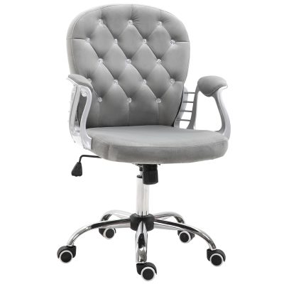 Vinsetto Scaun de birou, Scaun de birou ergonomic cu braț, Spătar capitonat, Înălțime reglabilă, Scaun de calculator cu catifea, Foaier pentru biroul de acasă, Gri | Aosom Romania